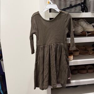 Ruffle Butts Olive Waffle-Knit Long Sleeve Dress